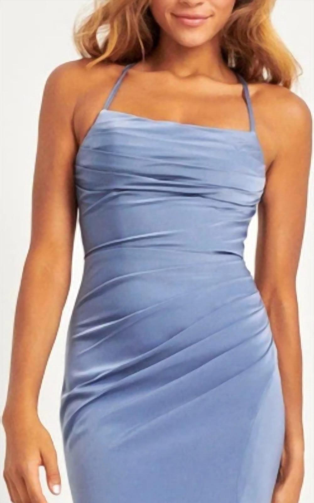 Faviana - Matte Satin Maxi Dress With Gathered Side And Lace-Up Back