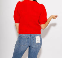 English Factory Braided Ribbon Bow Knit Top in red - women's t-shirt - alternate view