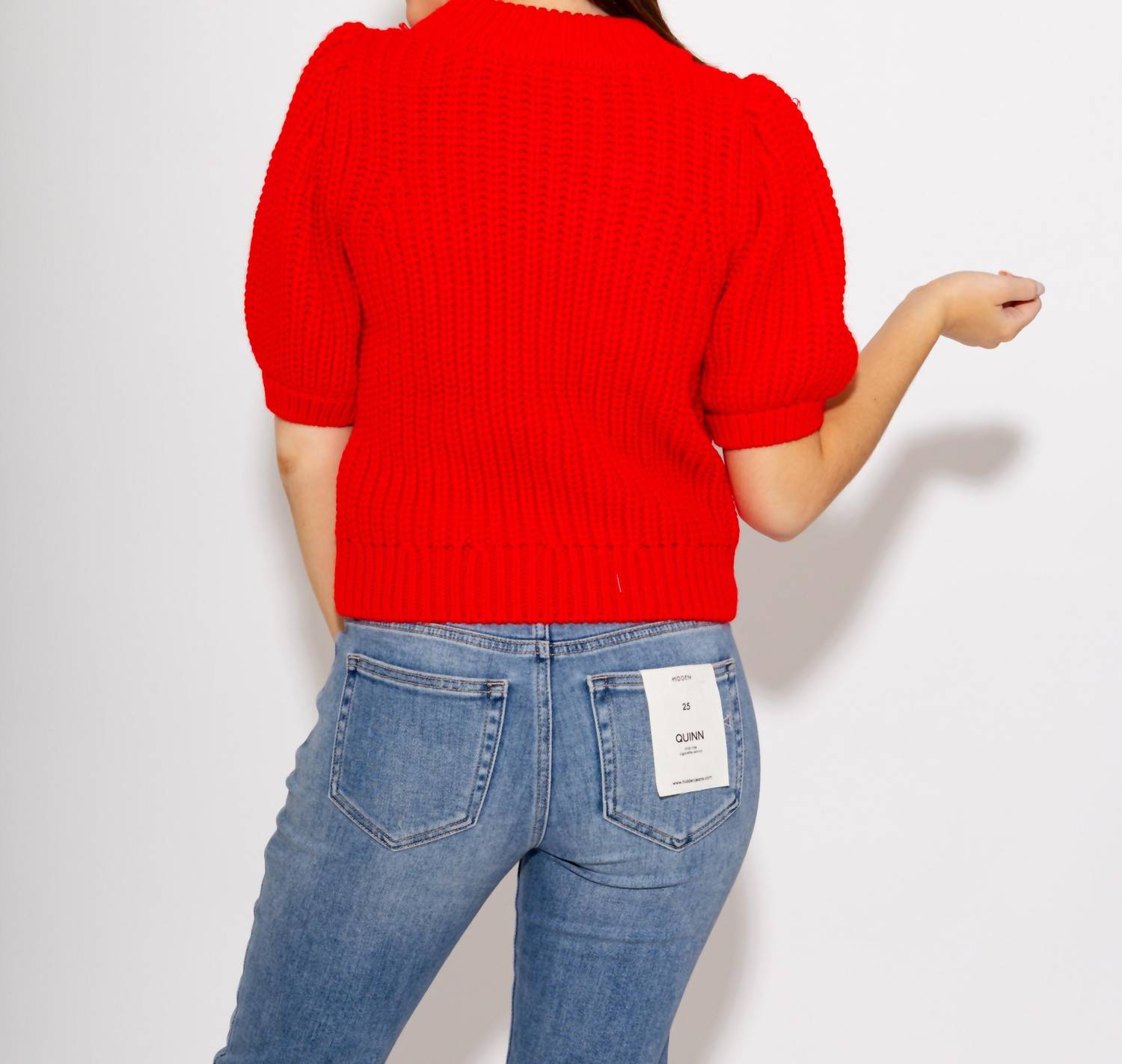 English Factory Braided Ribbon Bow Knit Top in red - women's t-shirt - alternate view