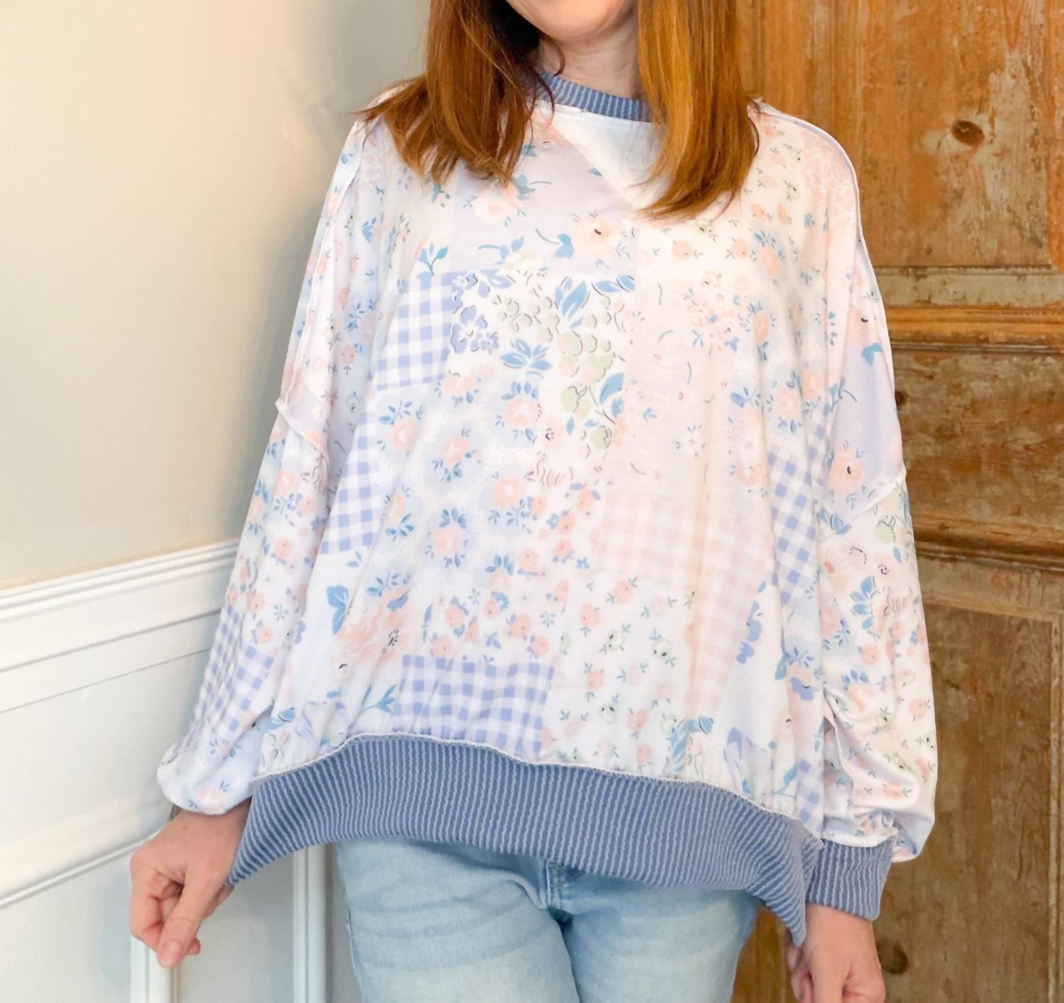 Haptics - Oversized Patchwork Sweatshirt Top