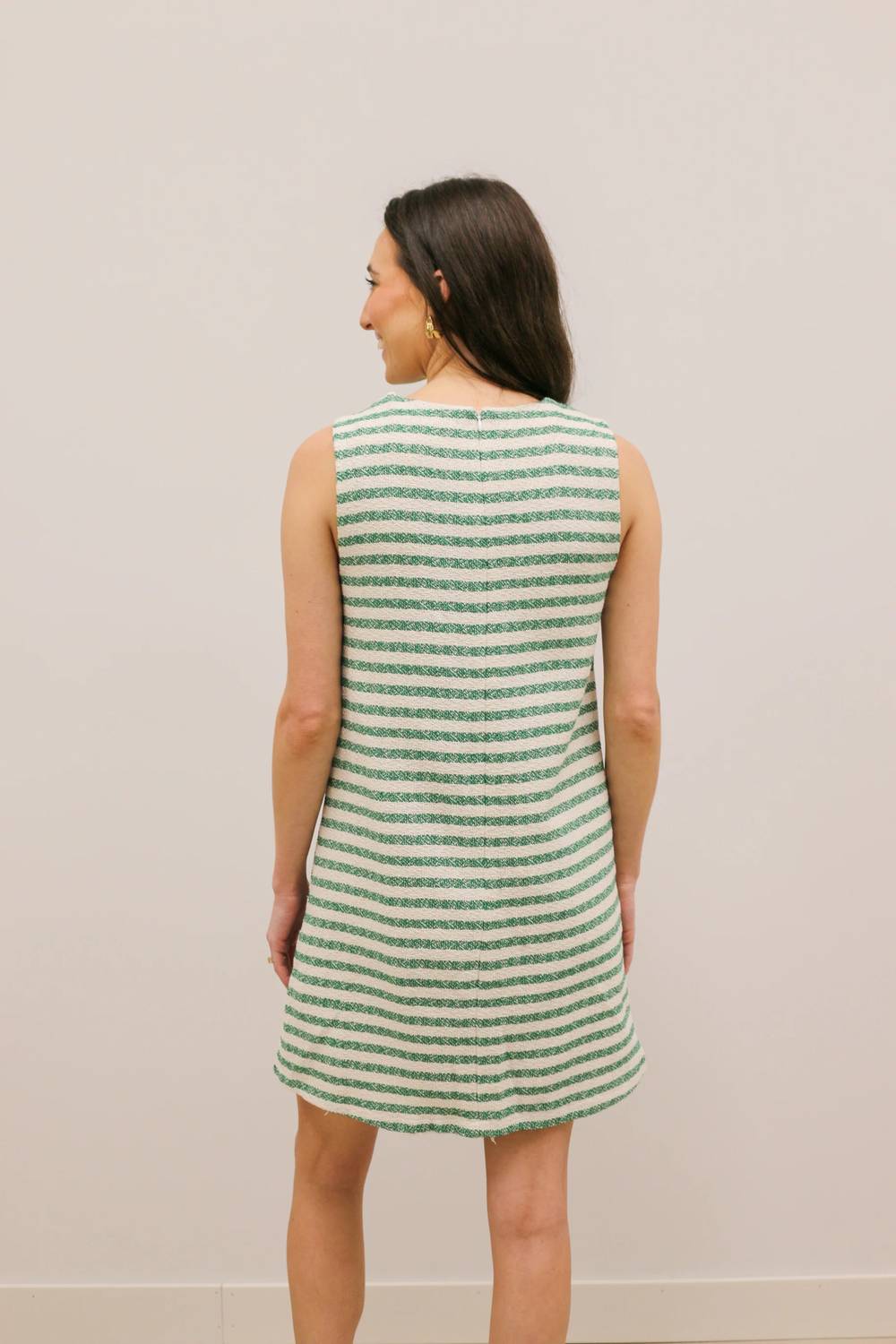 Entro - Rachel Scallop Front Boucle Stripe Mini Dress