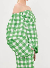 Rosie Assoulin - Empire Balloon Sleeve Picnic Embroidered Gingham Blouse