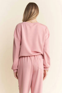 Davi & Dani - Rhinestone Bow Detail Soft Knit Sweatshirt Set