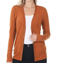 ZENANA Snap Full Sleeve Cardigan in almond - women's cardigan