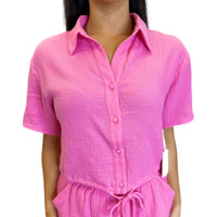 Meet Me In Santorini - Button Down Collar Neckline Top