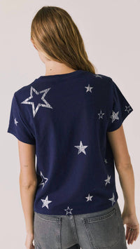 Chaser All Over Distressed Stars Tee in blue - women's t-shirt - detail view