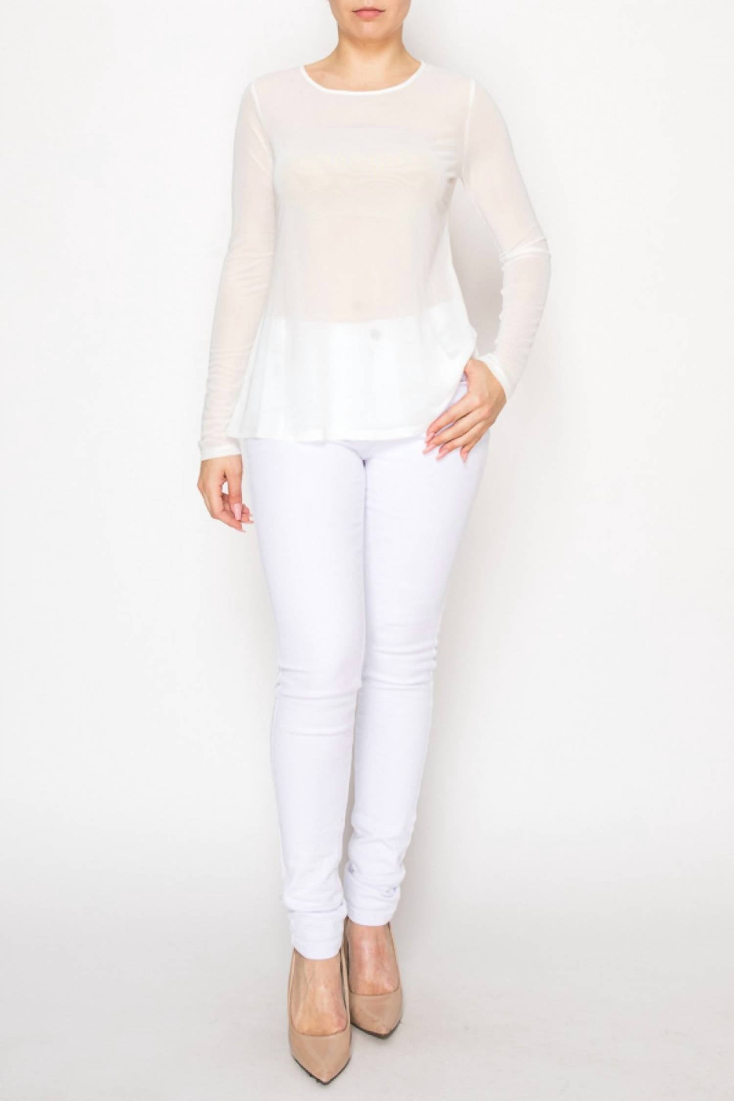 Origami On A Dime Mesh Top in beige - women's long sleeve top