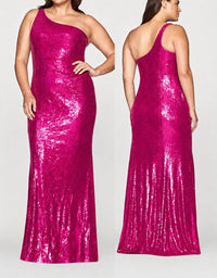 Faviana - One Shoulder Long Dress With Sequins - Plus