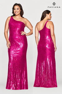 Faviana - One Shoulder Long Dress With Sequins - Plus