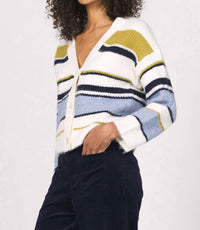 Another Love Stripe Cardy Style Sweater in gold multi stripe - women's cardigan - alternate view