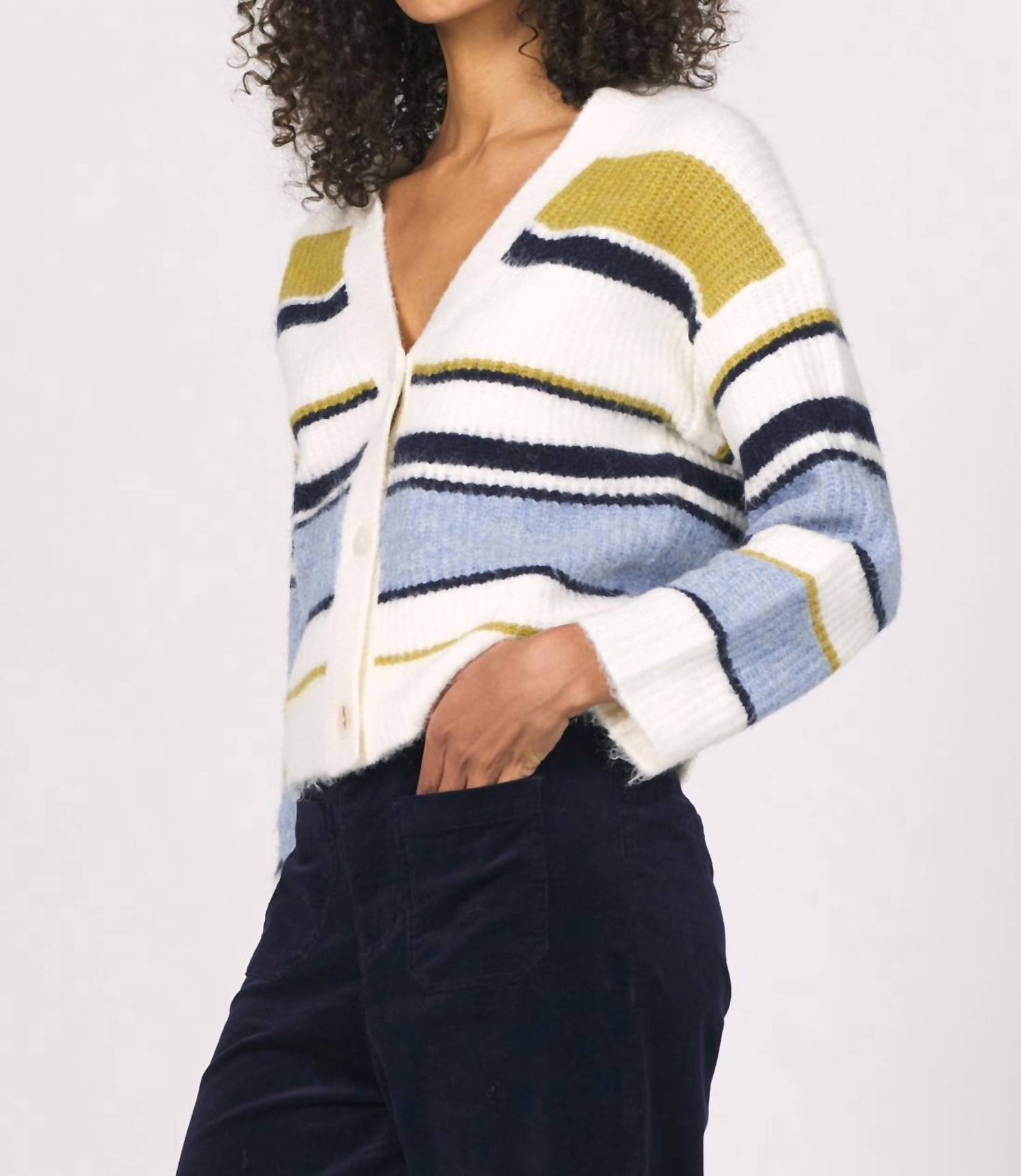 Another Love Stripe Cardy Style Sweater in gold multi stripe - women's cardigan - alternate view