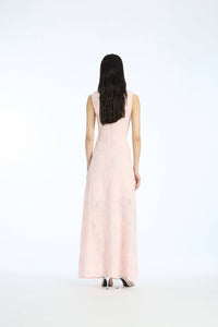 ROTATE Mesh Maxi Dress in orchid ice - women's dress - detail view
