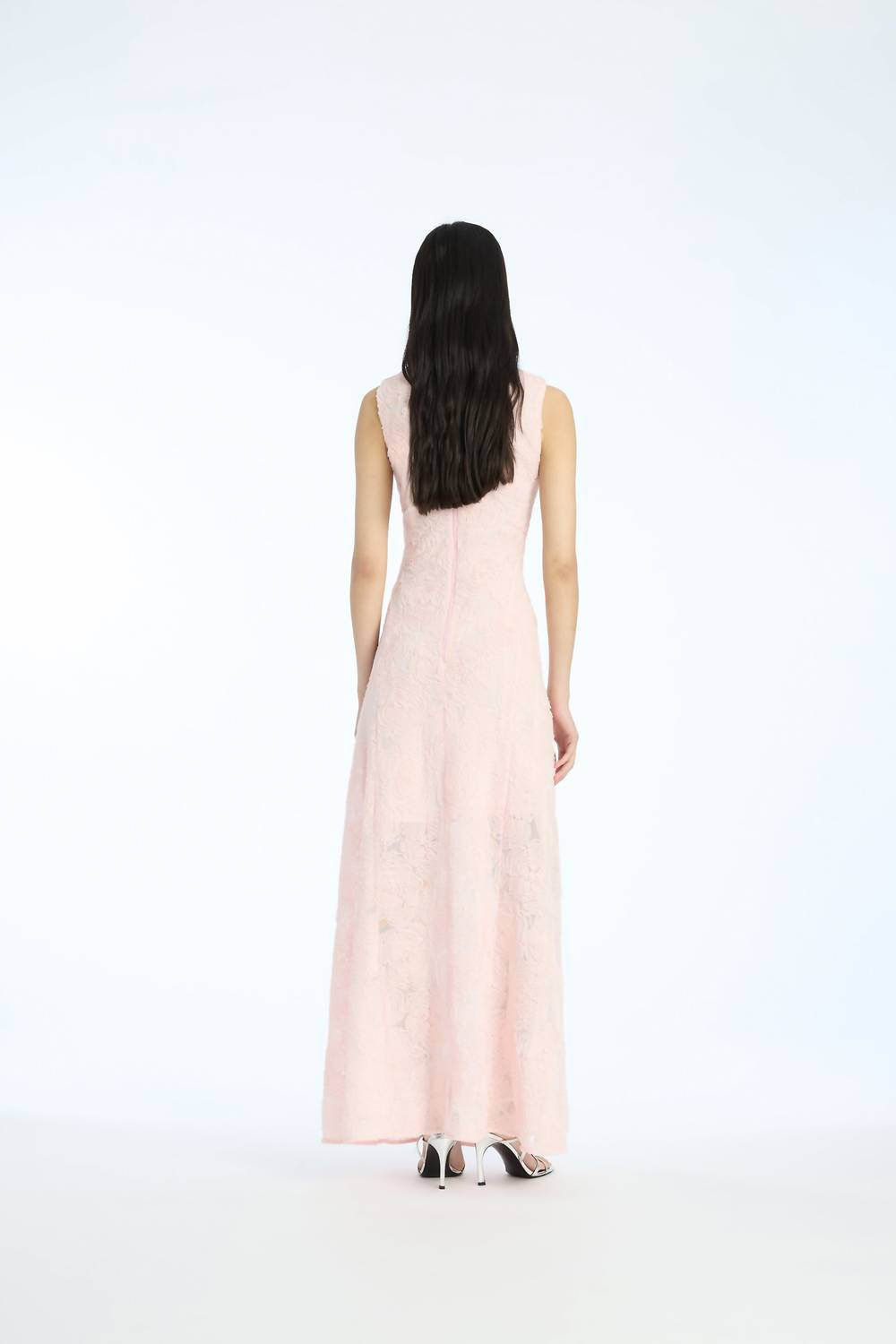 ROTATE Mesh Maxi Dress in orchid ice - women's dress - detail view