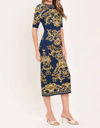 Flying Tomato - Nobel Golden Flourish Woven Midi Dress