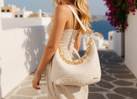 Pretty Simple Women's Sienna Woven Shoulder Bag in cream - women's bag - detail view
