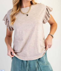 Easel - Wing Sleeves Cotton Slub Mineral Washed Knit Top