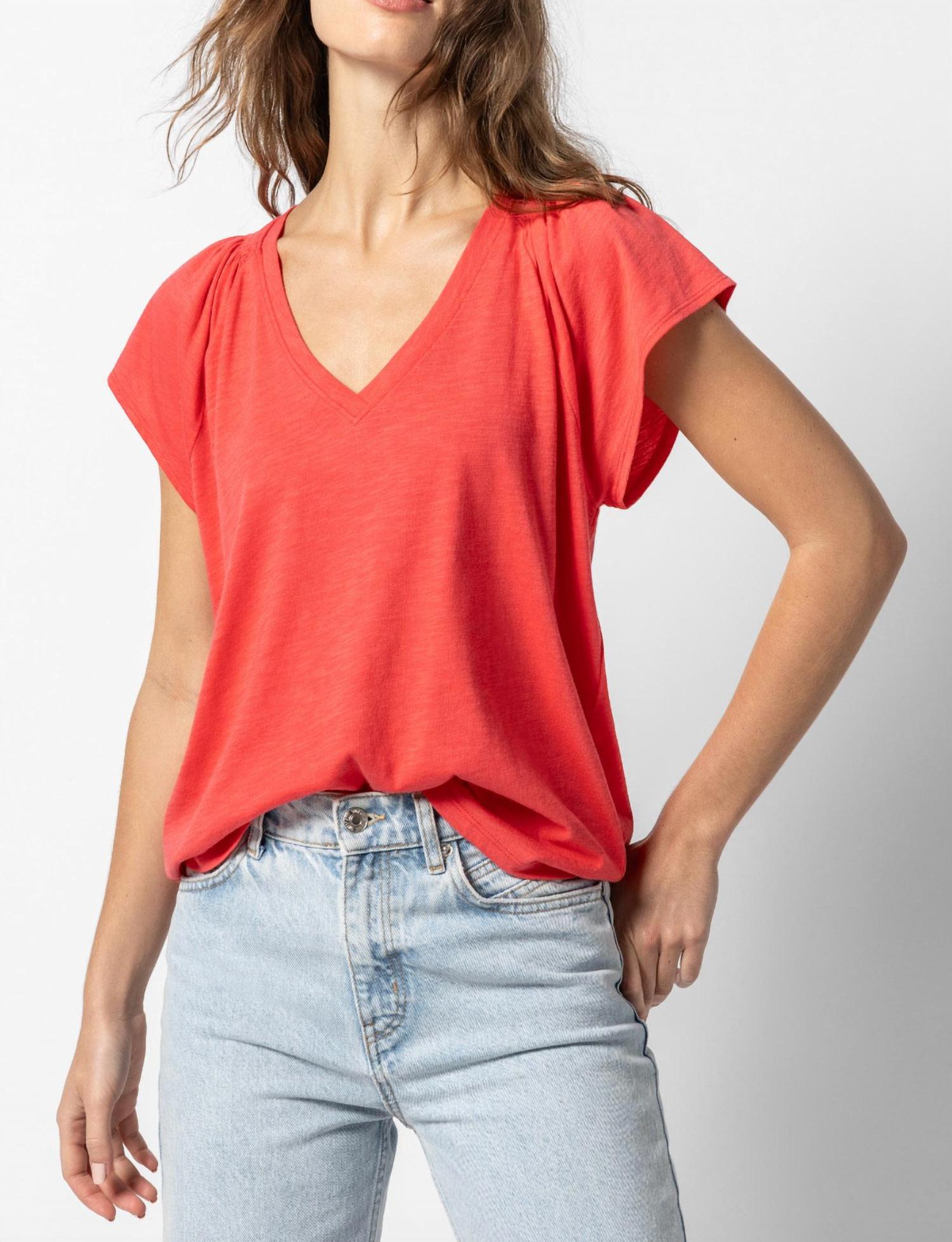 Lilla P - Shirred Shoulder V-Neck Tee