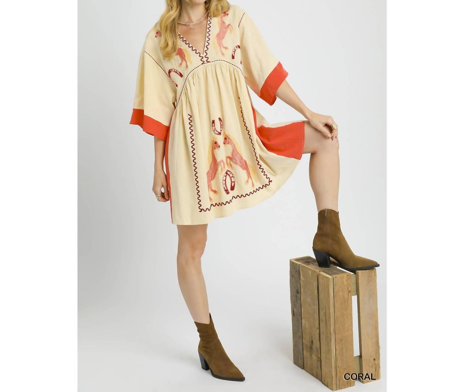 Style Usa - Western Horse Embroidered Dress