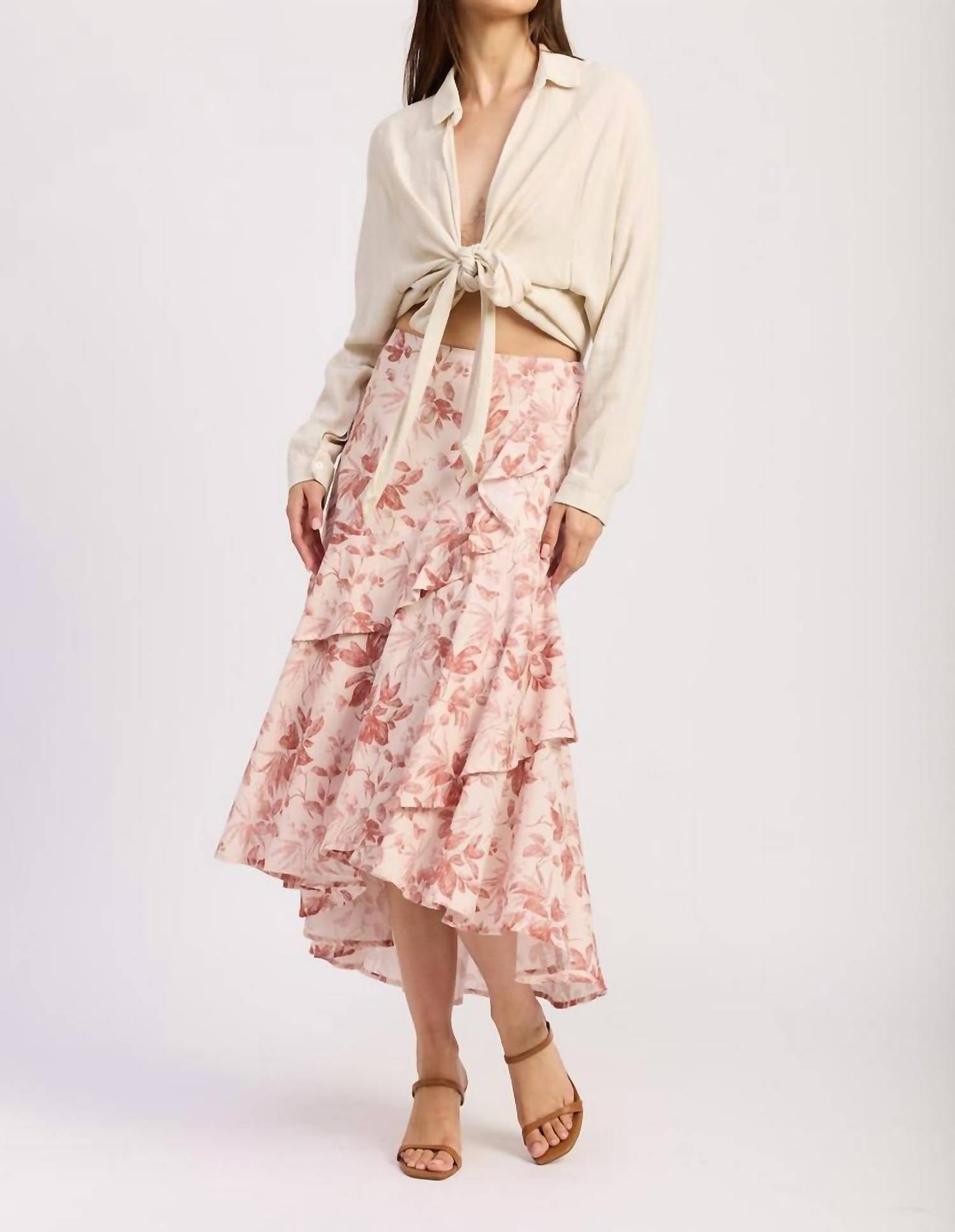 En Saison - Sedona Ruffle-hem Midi Skirt