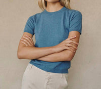 Bella Dahl Short Sleeve Crew Neck Top in hudson blue - women's t-shirt - view 4