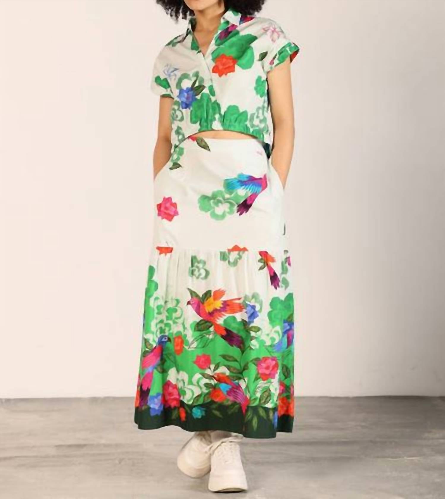 maude vivante Ada Maxi Skirt in forest flutter - women's skirt