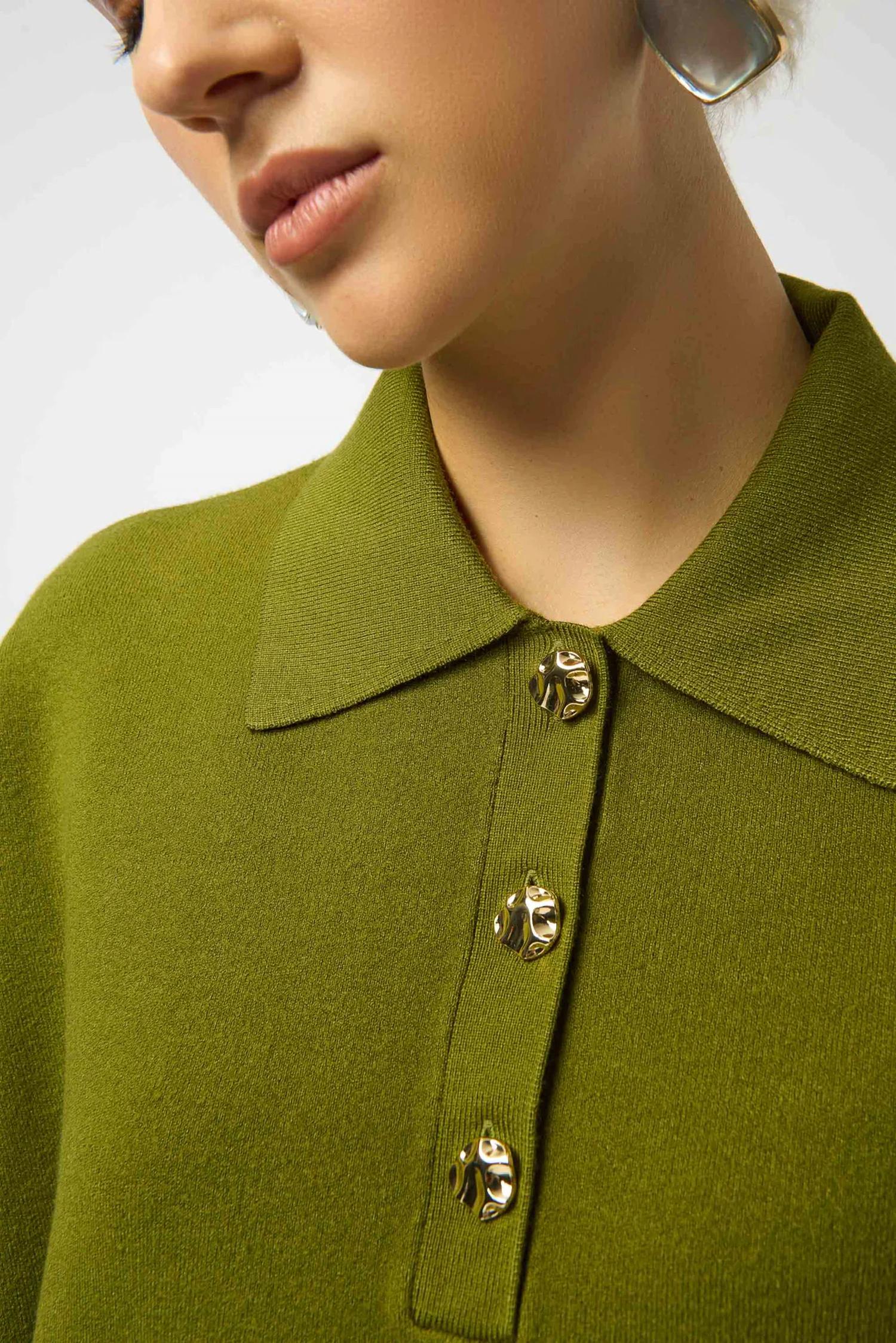 Joseph Ribkoff Collared 3/4 Sleeve Boxy Sweater Top in artichoke - women's sweater - alternate view
