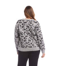 Karen Kane Metallic Animal Print Crewneck Sweater - Plus in gray with black - women's sweater - alternate view