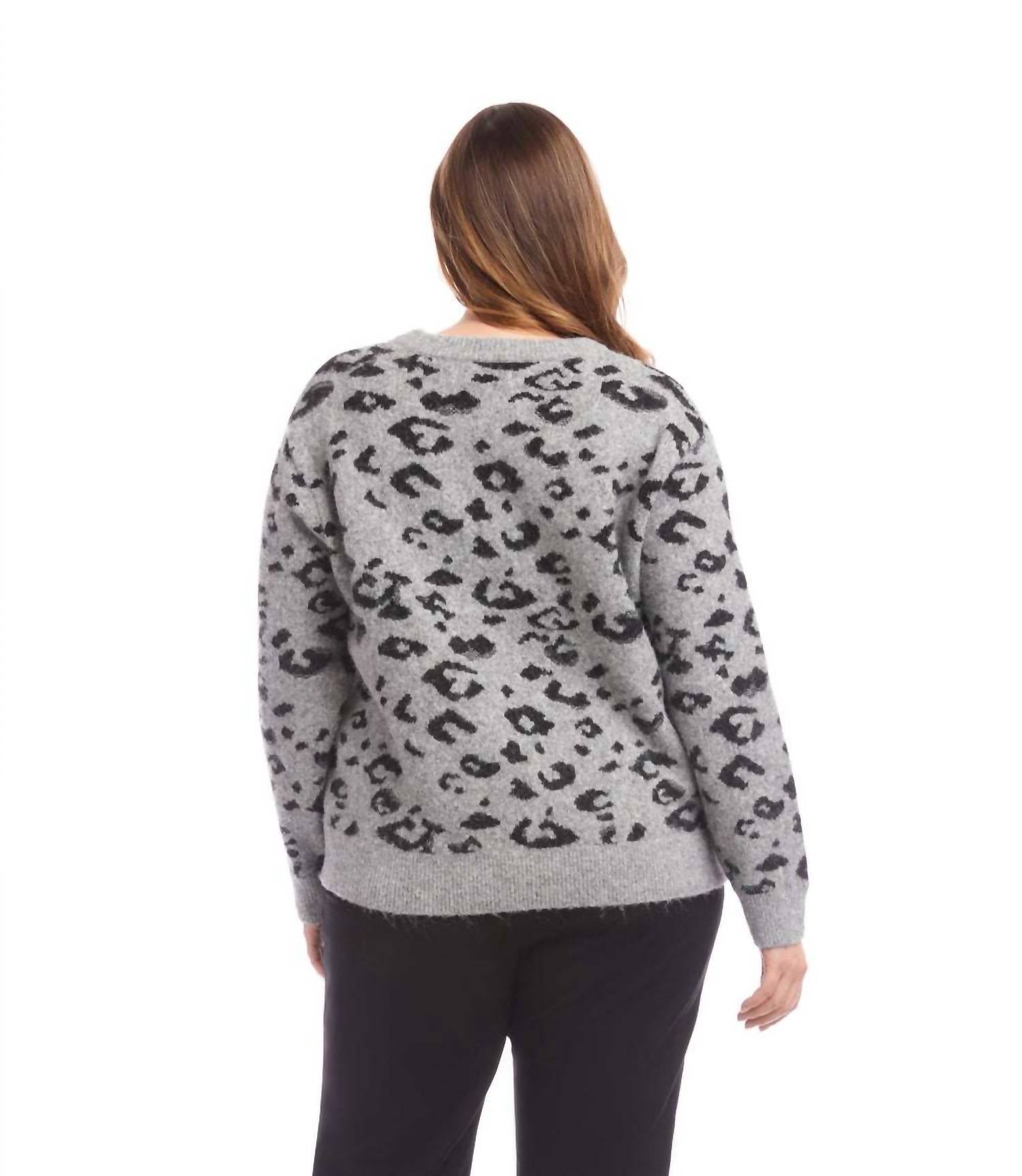 Karen Kane Metallic Animal Print Crewneck Sweater - Plus in gray with black - women's sweater - alternate view