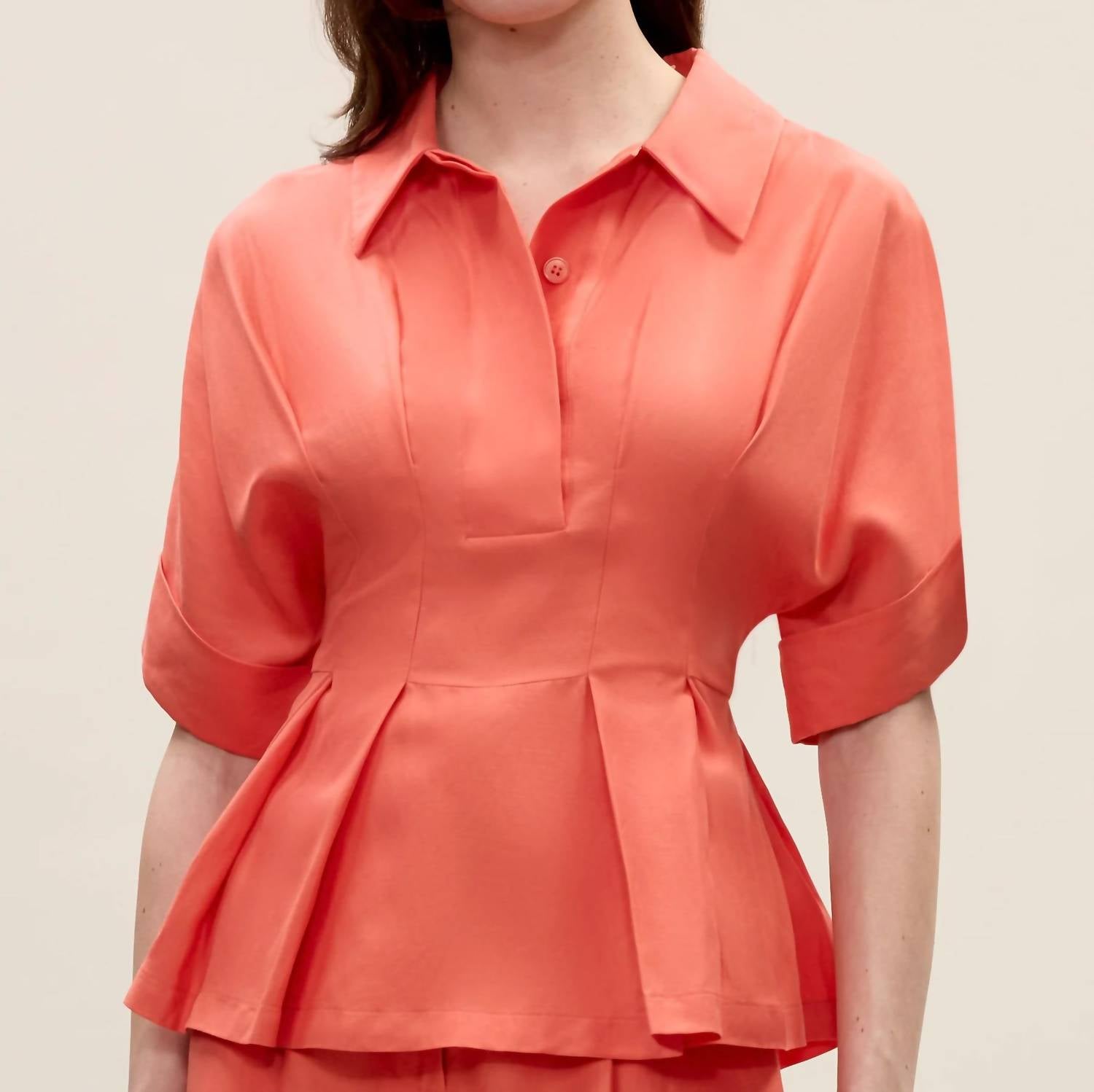 Rebecca Taylor Lena Shine Top in coral - women's blouse