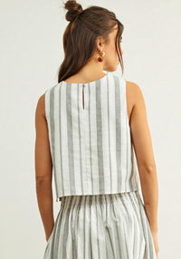 MIOU MUSE Bea Stripe Tank Top in black oatmeal - women's tank top - detail view