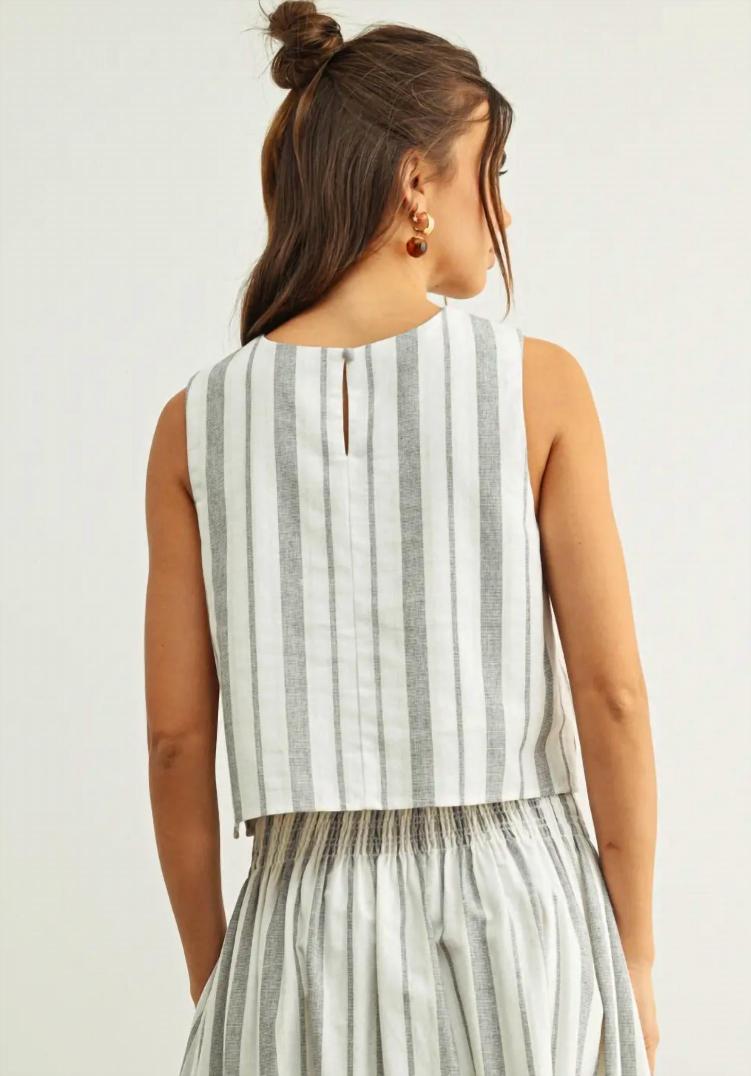 MIOU MUSE Bea Stripe Tank Top in black oatmeal - women's tank top - detail view