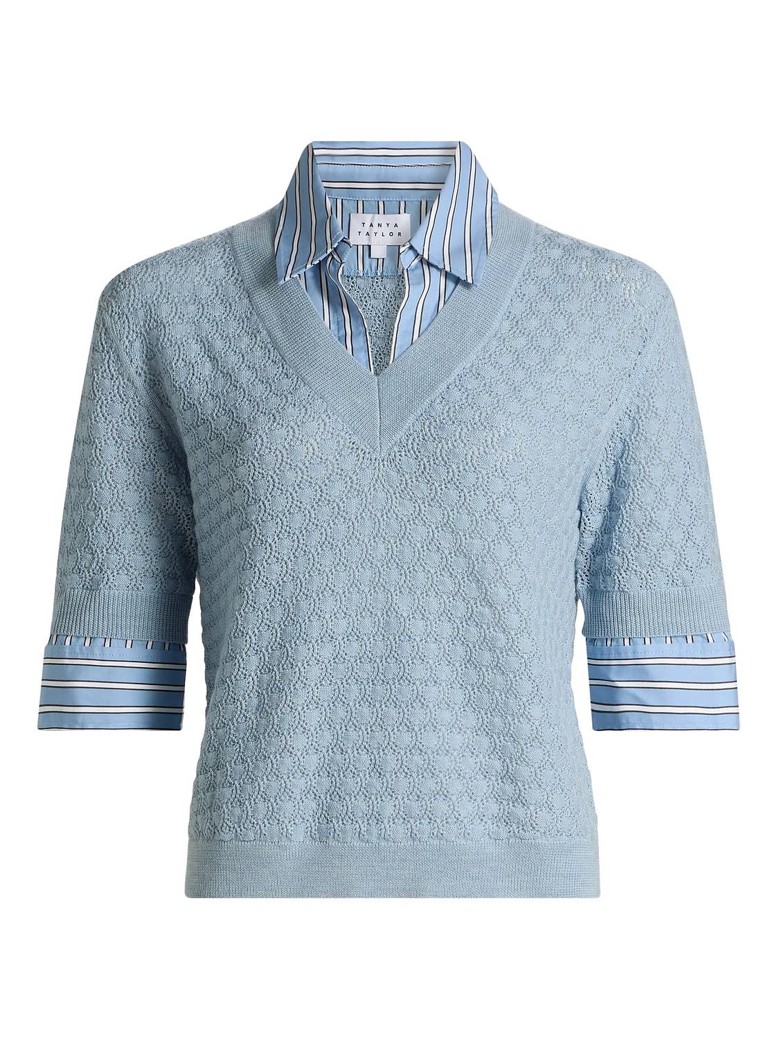 TANYA TAYLOR Esme Pointelle Knit Top in powder blue - women's t-shirt - view 4