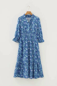 Unishe - Tonal Floral Midi 3/4 Sleeve Dress