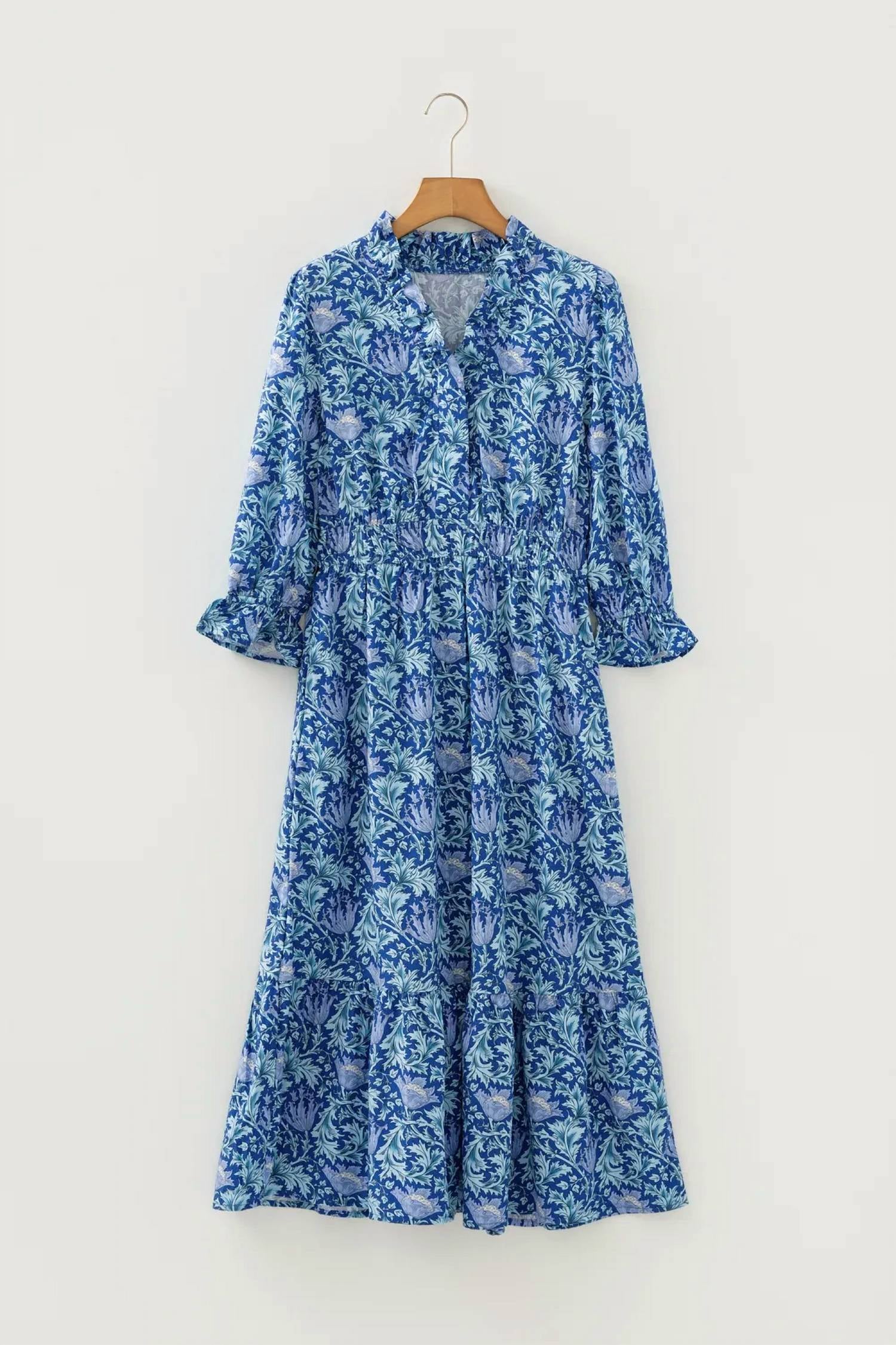 Unishe - Tonal Floral Midi 3/4 Sleeve Dress