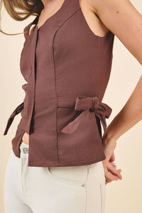 Tcec - Square Neckline Self Tie Accents Sleeveless Top