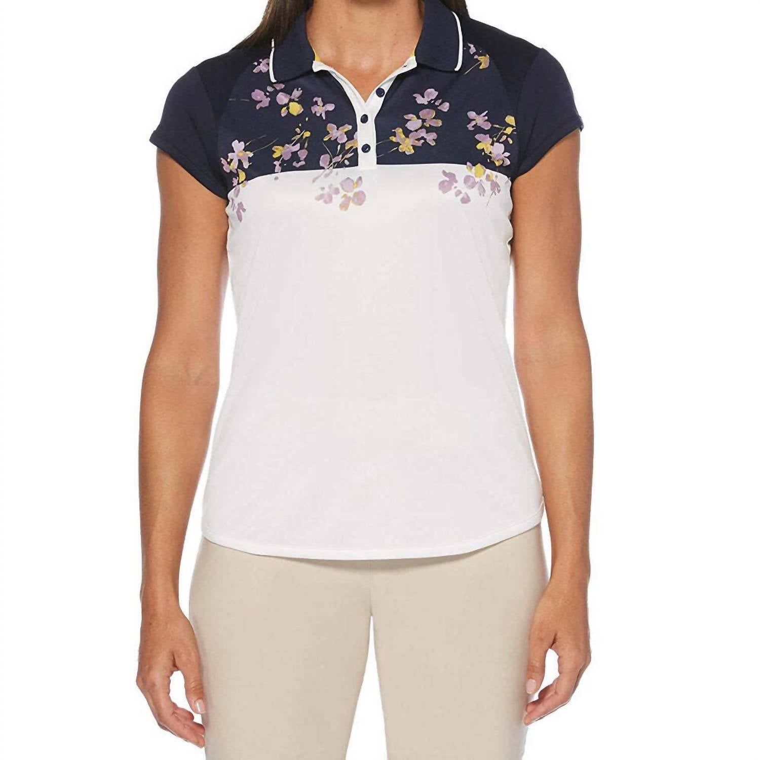Pga Tour - Women's Floral Print Colorblocked Golf Polo
