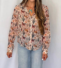 Blue B - Painted Desert Western Chiffon Button-up Blouse