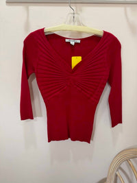 Katherine Barclay Women's Ribbed Knit V-Neck Top in red - women's blouse