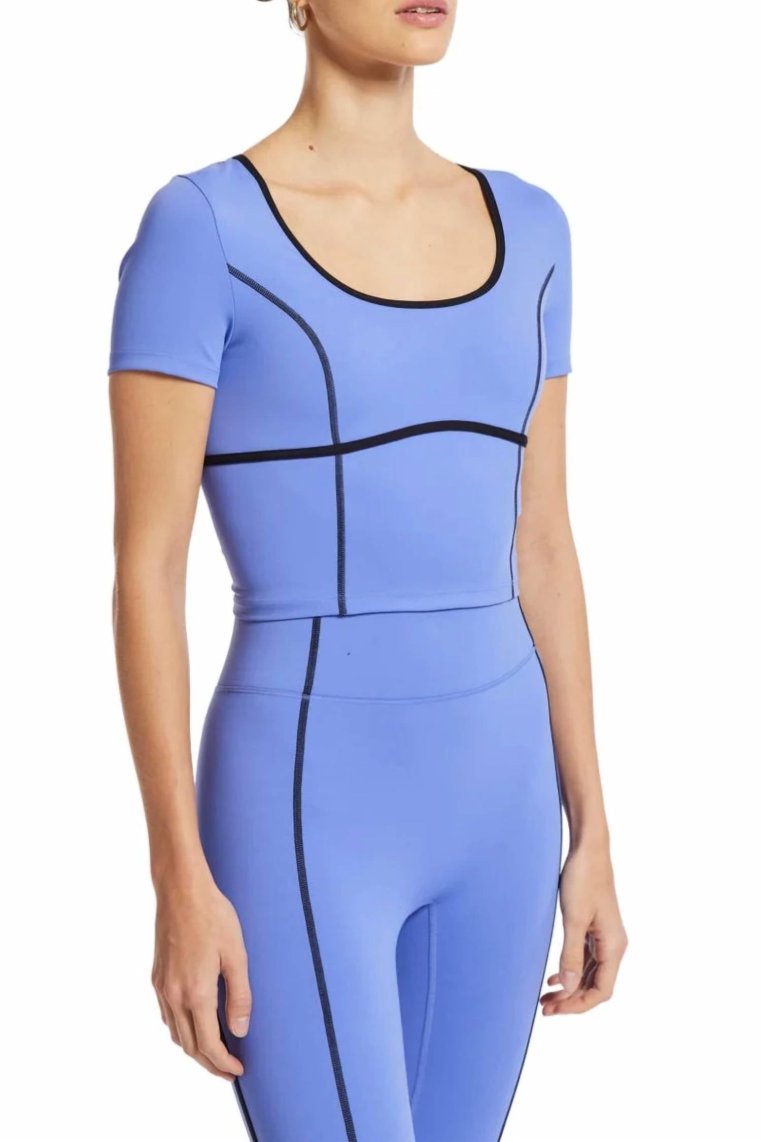 Bandier - Crop Contrast Seam Short Sleeve Top