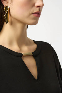 Joseph Ribkoff - Keyhole Neckline Three Quarter Puffed Sleeves Top