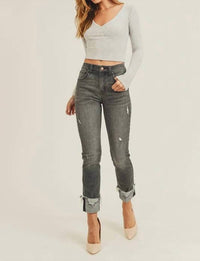 Risen - Women's Stunning & Stylish Cuffed Straight Denim Jeans