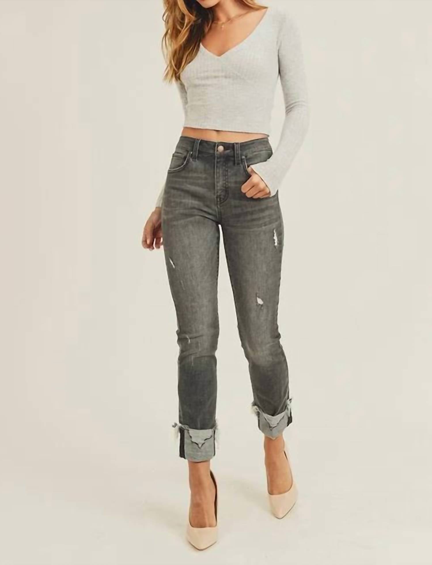 Risen - Women's Stunning & Stylish Cuffed Straight Denim Jeans