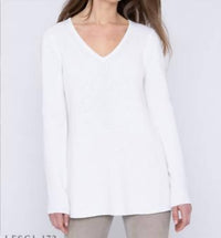 Kinross Cotton Easy Rib Vee Sweater in champagne - women's sweater