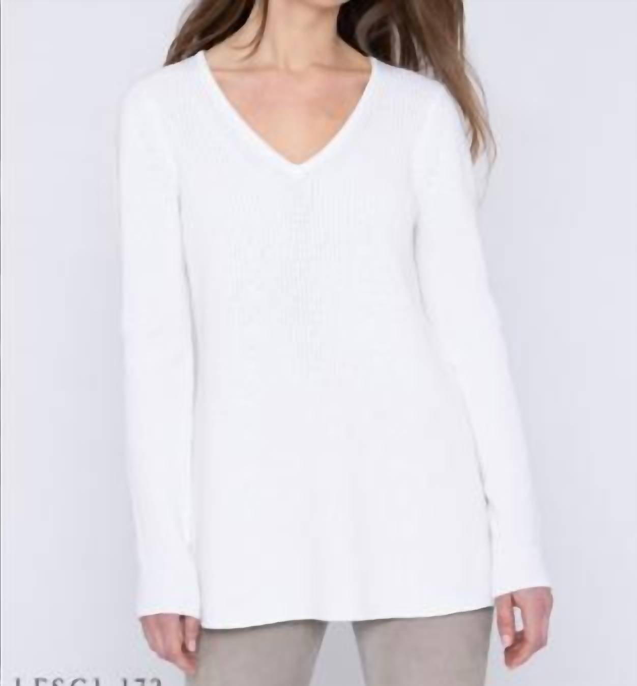 Kinross Cotton Easy Rib Vee Sweater in champagne - women's sweater