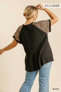 Umgee - Leopard Sleeve Babydoll Top - Plus