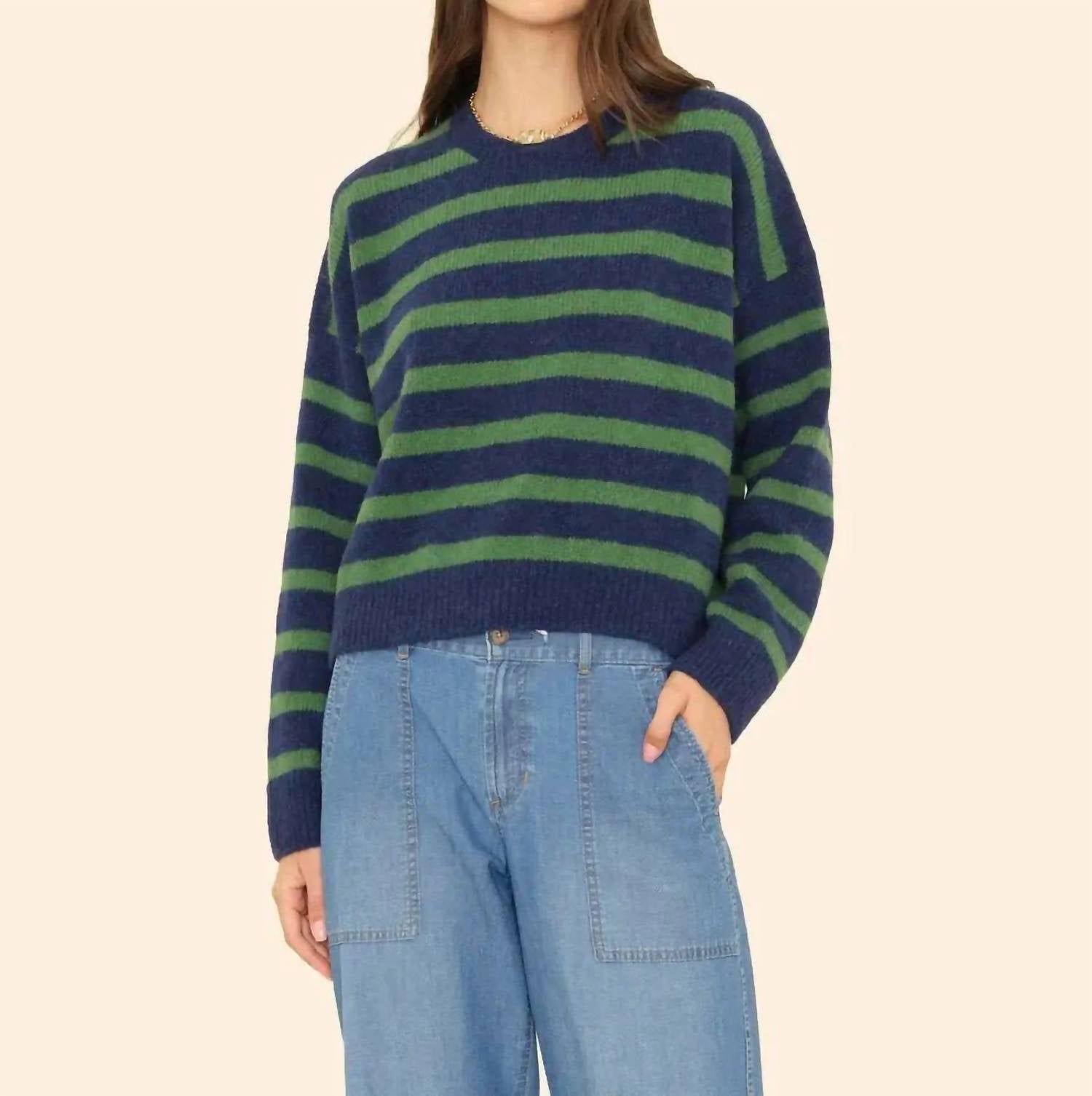 XIRENA Lela Sweater in navy pine 1 - women's sweater - detail view