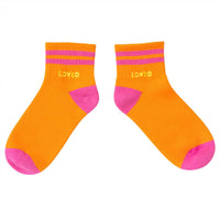 KERRI ROSENTHAL Women's Good Morning Loved Ankle Socks in neon orange - women's accessory - detail view