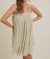 In February Jade Mini Dress in serene misty sage hue - women's dress