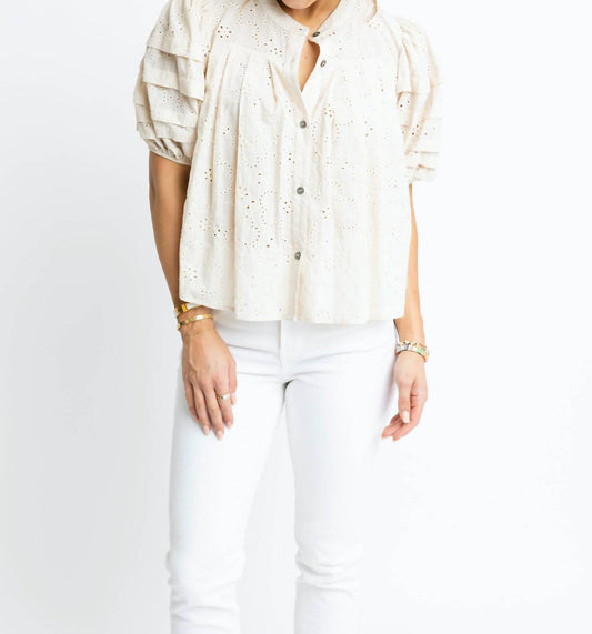 Karlie - Eyelet Button Puff Sleeve Top