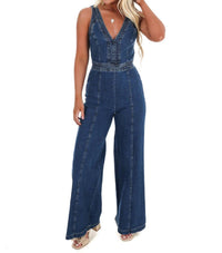 Flying Tomato - Someone Like You V-Neck Denim Jumpsuit